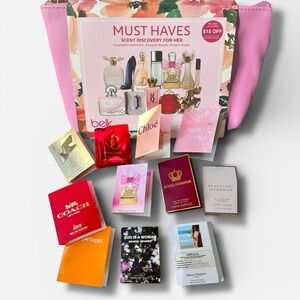 HUGE Luxury Discovery Sample Set & Pink Cosmetics Bag Must Haves Belk 12 Pieces